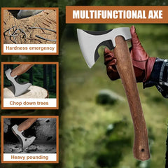 Multifunctional Gardening Axe - Special Steel Forged Wooden Handle Tomahawk Outdoor Camping Sapper Axe, All-Steel Aircraft Axe, Portable Wood-Chopping Axe