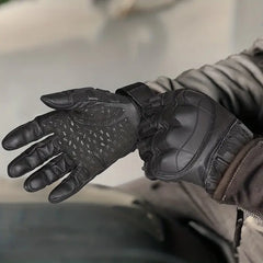 Men's Touch Screen Full-Finger Gloves - Black Nylon Blend with Secure Wrist Strap