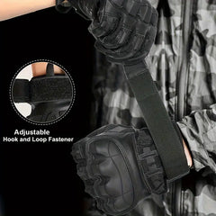 Men's Touch Screen Full-Finger Gloves - Black Nylon Blend with Secure Wrist Strap