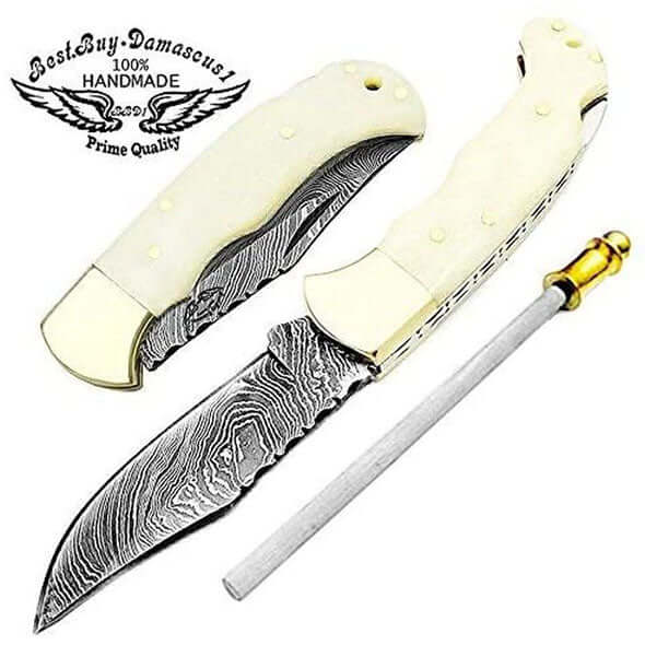 Camel Bone 6.5'' Hunting Pocket Knife - Best Buy Damascus