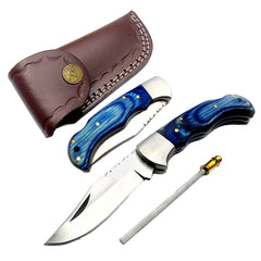 6.5" Handmade Blue Bolster Wood Pocket Knife Set