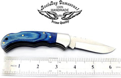 Custom Handmade Stainless Steel Sliver Bolster Wood Pocket Knife, Blue, 6.5" - Best Buy Damascus