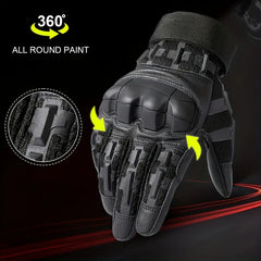 Men's Touch Screen Full-Finger Gloves - Black Nylon Blend with Secure Wrist Strap