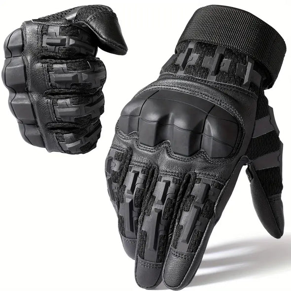 Men's Touch Screen Full-Finger Gloves - Black Nylon Blend with Secure Wrist Strap