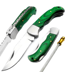 Couteau de poche couteau pliant en bois vert 6.5 ''420c couteau de chasse en acier inoxydable couteau de poche pour hommes 