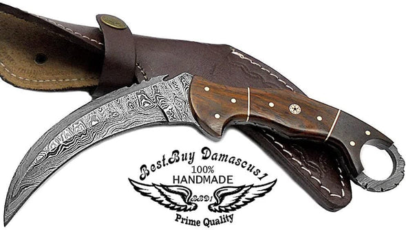 Hunting Knife Rose Wood 8.2'' Hunting custom Fixed Blade karambit Damascus steel Knife - Best Buy Damascus