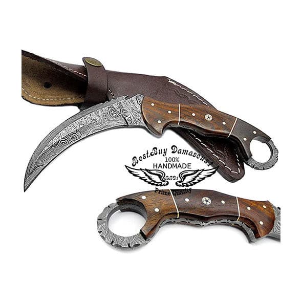 Hunting Knife Rose Wood 8.2'' Hunting custom Fixed Blade karambit Damascus steel Knife - Best Buy Damascus