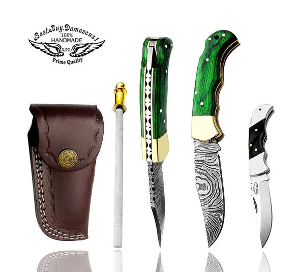 knife 6.5" Green Wood Damascus Steel Folding Pocket Knife Hunting knife Pocket knife for men, Pocket knives set - Best Buy Damascus
