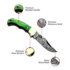 knife 6.5" Green Wood Pocket Knife Damascus Steel Folding Hunting knife Pocket knife for men, Pocket knives - Best Buy Damascus