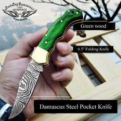 knife 6.5" Green Wood Pocket Knife Damascus Steel Folding Hunting knife Pocket knife for men, Pocket knives - Best Buy Damascus