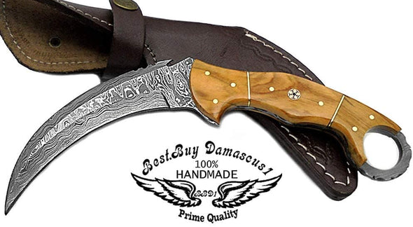 knife 8.2" Karambit Hunting knife Olive Wood Damascus Hunting fixed blade knife - Best Buy Damascus