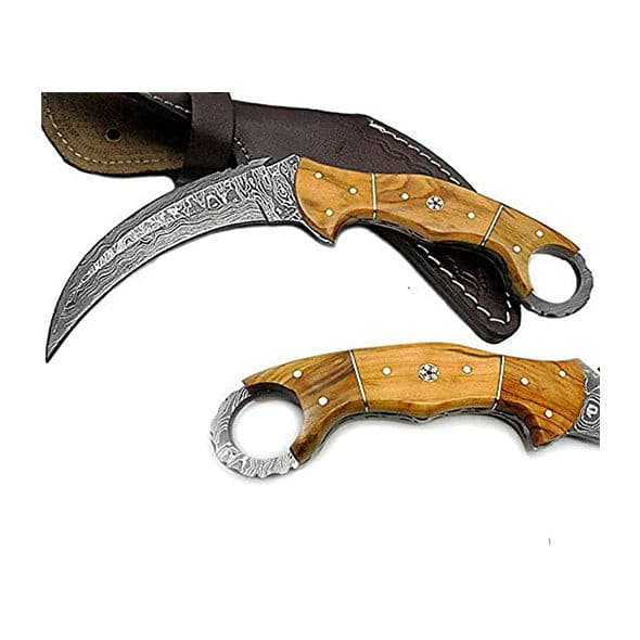 knife 8.2" Karambit Hunting knife Olive Wood Damascus Hunting fixed blade knife - Best Buy Damascus