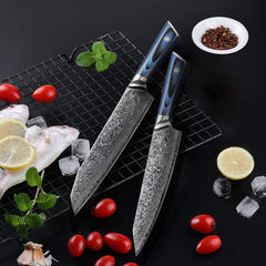 Knife Block Set 9 Pcs Japanese Aus - 10 Damascus Knife Set, Chef Knives Blue G10 Handel Premium Quality Kitchen Knife Set - Best Buy Damascus