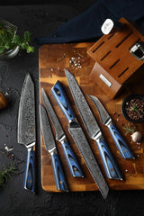 Knife Block Set 9 Pcs Japanese Aus - 10 Damascus Knife Set, Chef Knives Blue G10 Handel Premium Quality Kitchen Knife Set - Best Buy Damascus