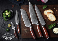 Knife Block Sets 7 Pieces Kitchen Knife Set with Block Wooden Professional Damascus Steel Chef Knife Santoku Bread Utility Fruit Knife - Best Buy Damascus