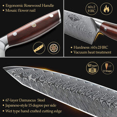 Knife Block Sets 7 Pieces Kitchen Knife Set with Block Wooden Professional Damascus Steel Chef Knife Santoku Bread Utility Fruit Knife - Best Buy Damascus