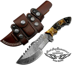 Knife Hunting Knife Ram Horn 9.5" Tracker Knife Fixed Blade Damascus Knife - Best Buy Damascus