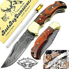 Knife Red Wood 6.5" Damascus Pocket Knife Folding Knife Pocket knife for men Knife Set - Best Buy Damascus