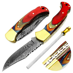 knife 6.5" Multi Wood Damascus Pocket Knife Folding Knife Hunting Pocket knife set