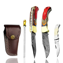 knife 6.5 "Multi bois damas couteau de poche couteau pliant chasse couteau de poche ensemble