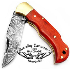 Orange Wood 6.5'' Hunting Pocket Knife - Best Buy Damascus