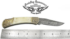 Pocket Knife Camel Bone 7.5'' Handmade Damascus Folding Knife Scrimshaw Work Pocket Knives - Best Buy Damascus