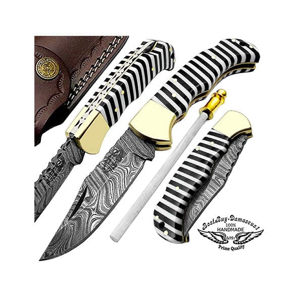 Pocket Knife Damascus Steel Knife Black & White Small Lines 6.5" Pocket Knives - Best Buy Damascus