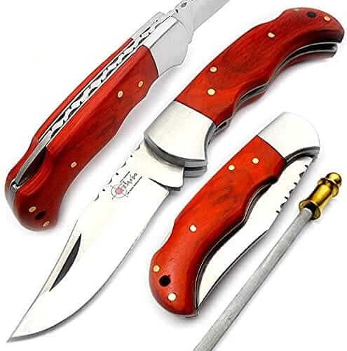 Pocket Knife Orange Wood Folding Knife 6.5'' 420c Stainless Steel Hunting Knife Pocket Knife for men - Best Buy Damascus
