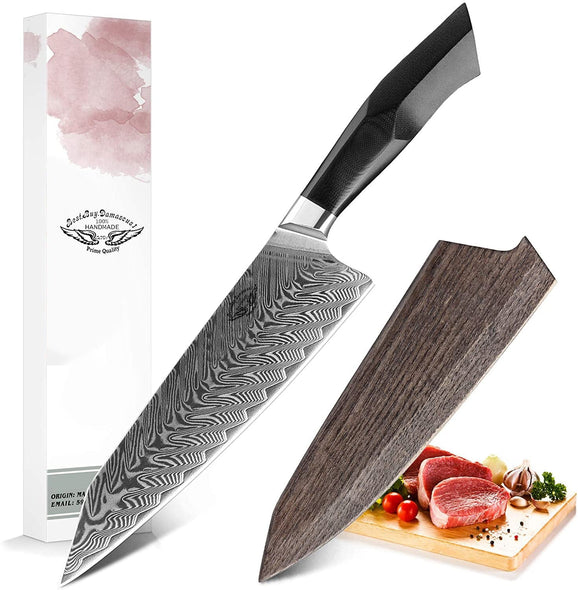 Professional 8.5 inch Damascus Steel Chef Knife, Military Grade G10 Handle with Magnetic Sheath - Best Buy Damascus