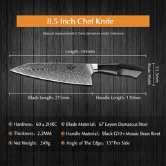 Professional 8.5 inch Damascus Steel Chef Knife, Military Grade G10 Handle with Magnetic Sheath - Best Buy Damascus