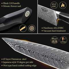 Professional 8.5 inch Damascus Steel Chef Knife, Military Grade G10 Handle with Magnetic Sheath - Best Buy Damascus