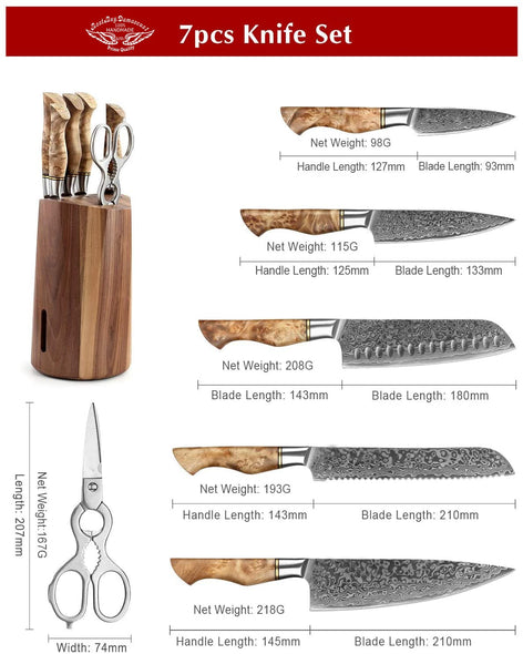 Professional Forging Damascus High Carbon Steel 7PCS Kitchen Knives Set - Best Buy Damascus