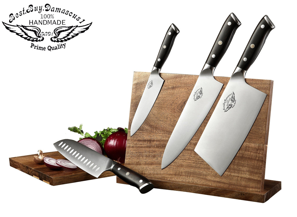 Damascus Style Kitchen Knife Set StainlessSteel Chef Knife+Knife Block+Sharpener