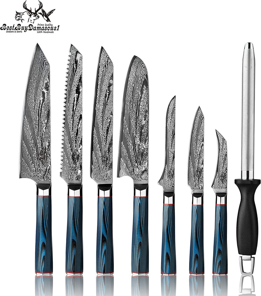 Knife Block Set Japanese VG-10 Damascus Steel Chefs Knives High Carbon Core  Stainless Steel Full Tang Chef Knife Set Blue G10 Home & Kitchen  Professional Knife Block Sets price in Saudi Arabia