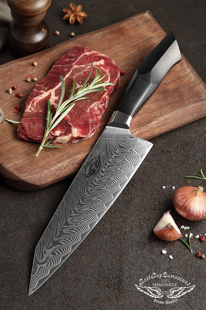 Chef Knife 8.5″ Damascus Steel Kitchen Knife Leather Sheath Home Cookin  Tools