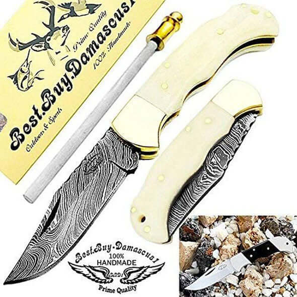  Best.Buy.Damascus1 Pocket knife Buffalo Horn Damascus