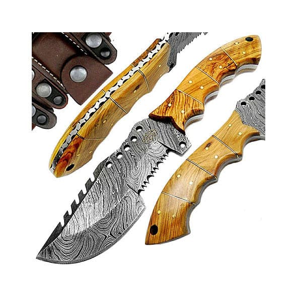  BG Knives Handmade Damascus Steel Hunting Fixed Blade Knife  With Leather Sheath, Olive Wood Handle - 9.75 Length Full Tang  Multipurpose Knife K-152 : Sports & Outdoors